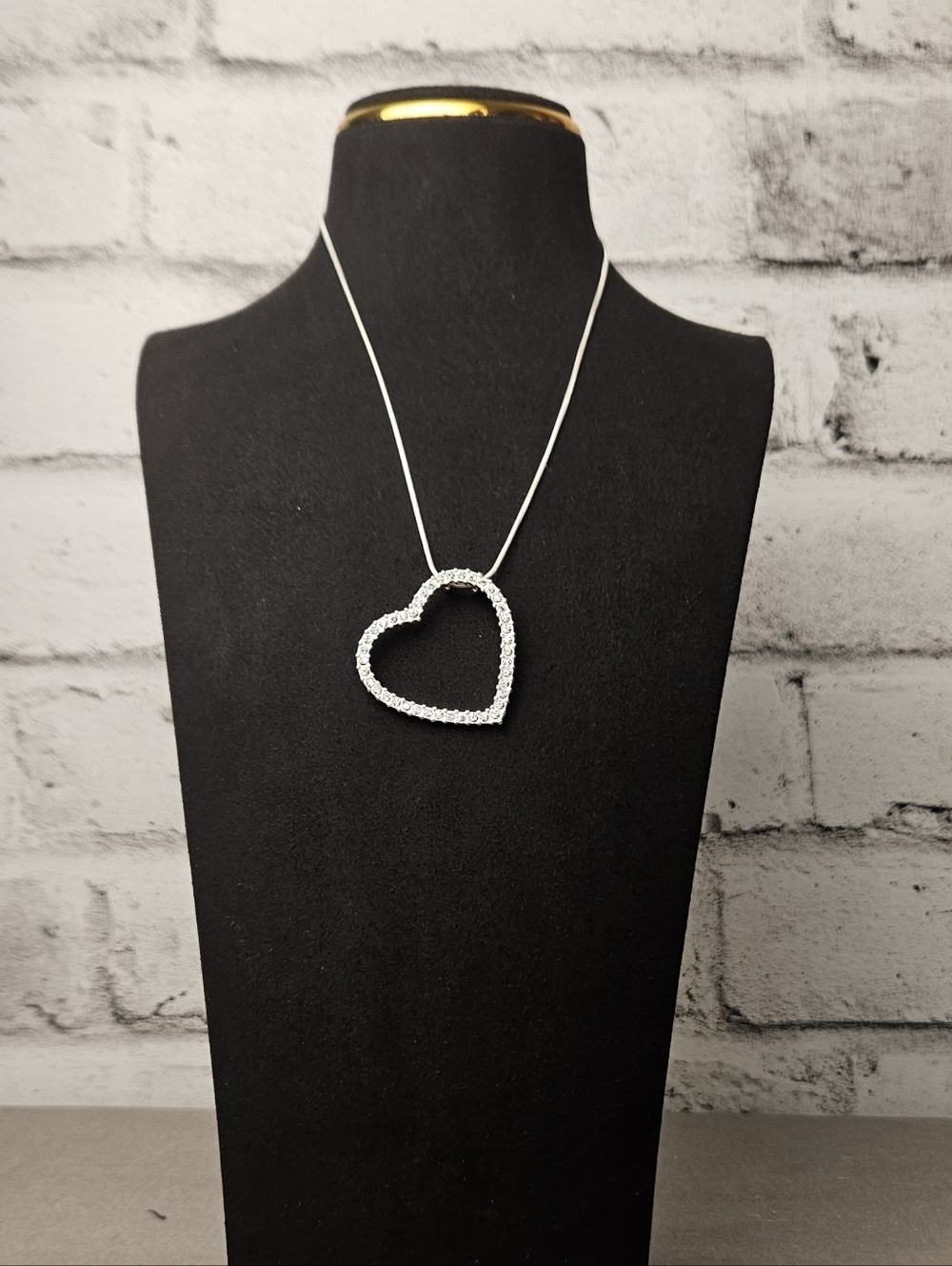 Silver Tone Rhinestone Open Heart Necklace Snake Chain Pendant